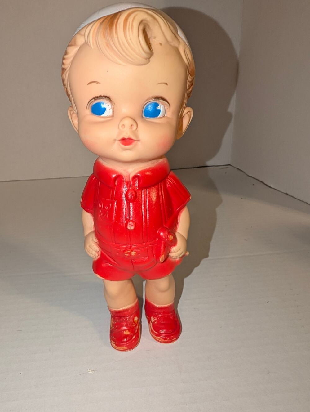 Vintage 1958 Edward Mobley Boy Doll Squeaky Toy Arrow Rubber Hat